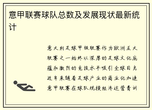 意甲联赛球队总数及发展现状最新统计